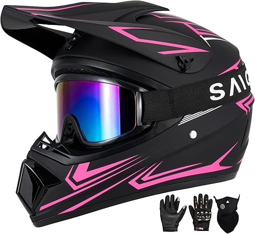 Casco para jóvenes y niños de motocross, casco para adultos de ATV y bicicleta de tierra con gafas, guantes y máscara, casco de motocicleta de cara