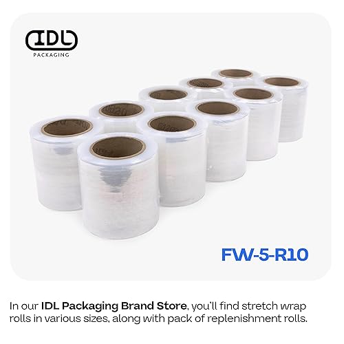 Miniatura 7 de IDL Packaging Mini rollo de envoltura elástica de 5 x 1000 pies de calibre 80 (paquete de 12 rollos) con mango de plástico reutilizable, película