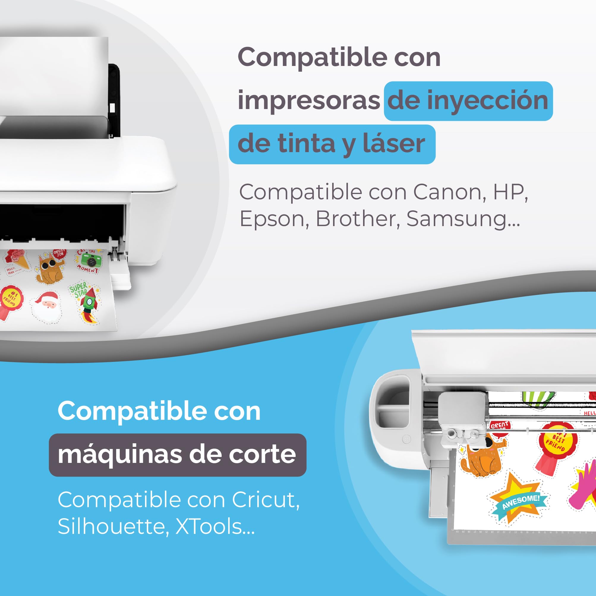 Papel de vinilo adhesivo imprimible de primera calidad - 32 hojas - Brillante A4 - Resistente al agua - Papel de vinilo adhesivo para láser e inyección de tinta - Papel adhesivo imprimible