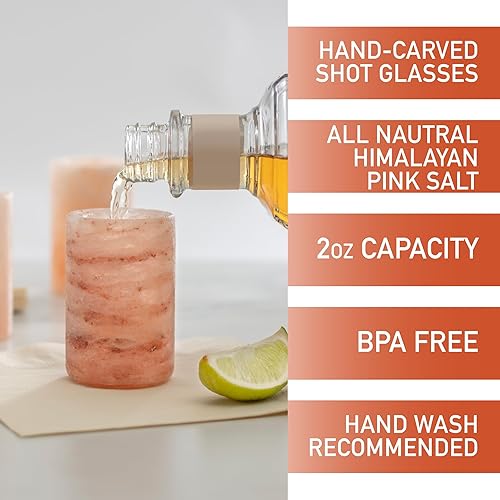 Miniatura 2 de Deco Himalayan Salt Shot Glasses (paquete de 8) - Juego de disparos de tequila de sal rosa totalmente natural tallados a mano de 3 pulgadas - Forma
