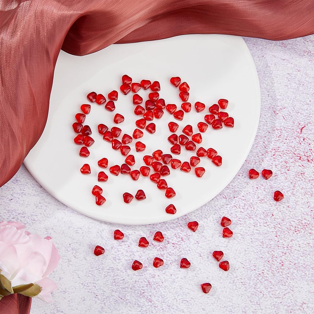 100Pcs 6x6x4mm Red Heart Glass Beads for Jewelry Making, Hole: 0.7mm, Color: Red - Image 4