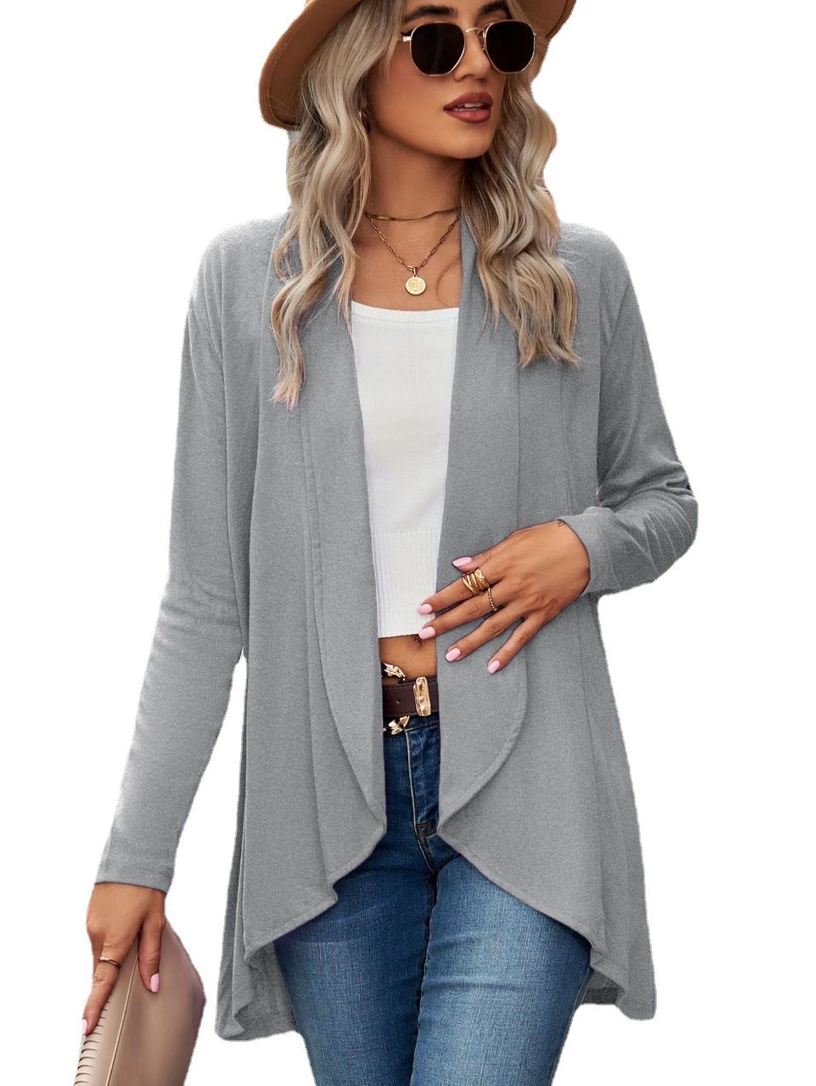 Famulily Damen Langarm Offene Front Cardigans Casual Gestrickte Einfarbige Wasserfall Cardigans Sweater Mantel
