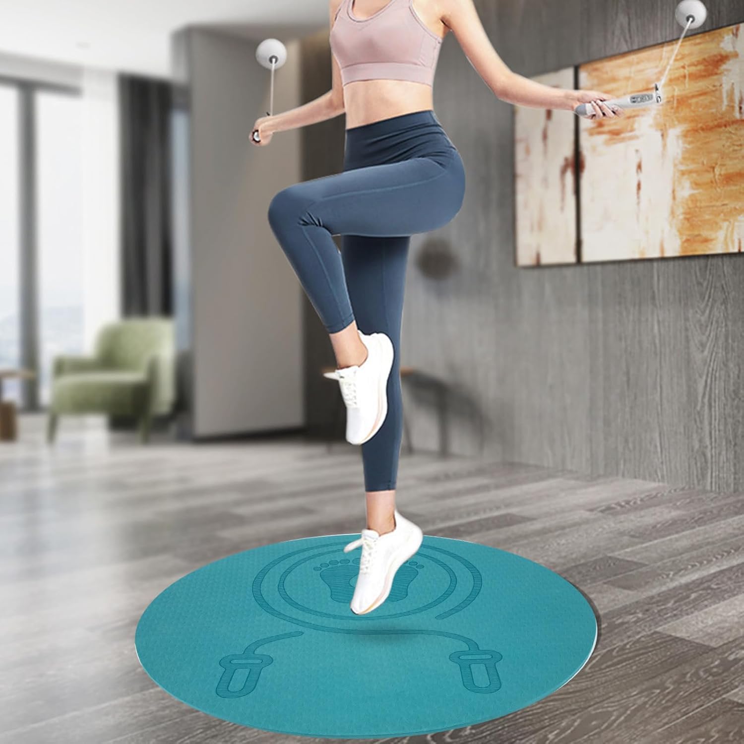 Exercise Equipment for Home Workouts Tpe Jump Rope Mat Workout Mat for Home Non-slip Shock-absorbing Design