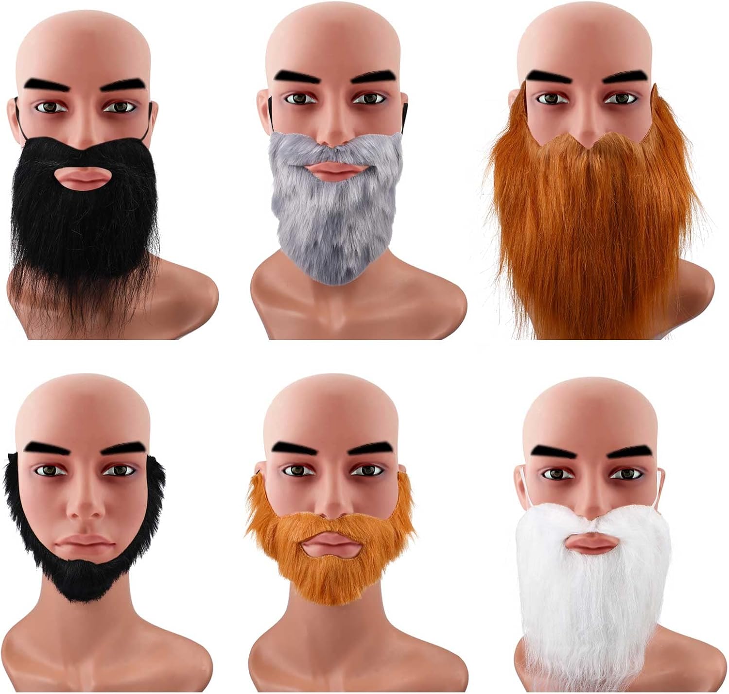 WILLBOND 6 Pcs Fake Beards Mustaches Halloween Fake Beard Costume Accessories Party Supplies for Adult Kids