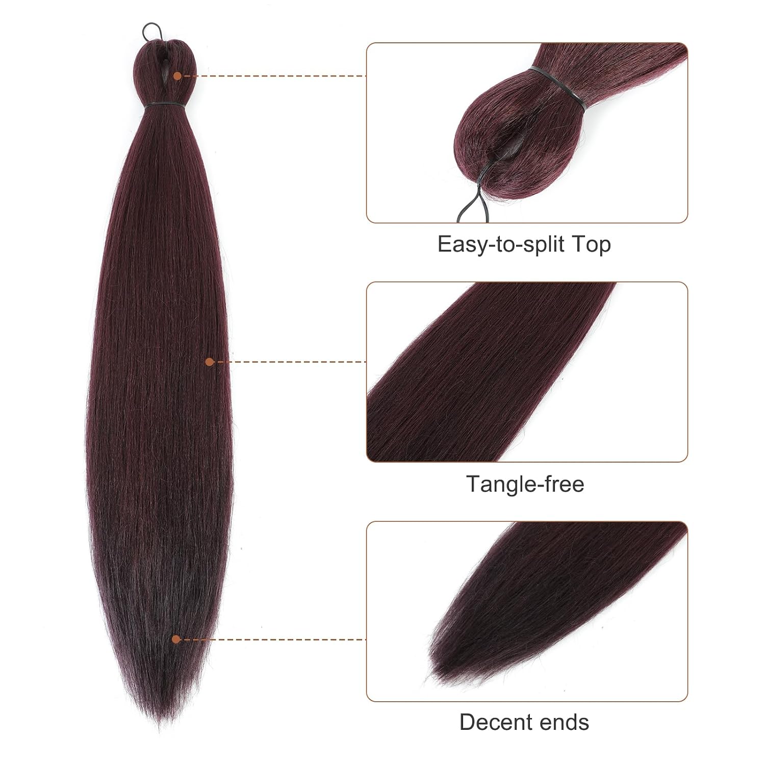 Pre-stretched Braiding Hair - 30 Inch 8 Packs Burgundy Wine Red Super Braiding Hair For Twist or Box Braids, Yaki Texture Hot Water Setting Synthetic Long Braiding Hair (30 Inch, 99J-8P)