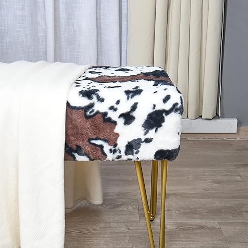 Miniatura 101 de Banco otomano rectangular largo de vaca de piel sintética para entrada, reposapiés suave y peludo, 46 x 16 x 17 pulgadas, banco de asiento