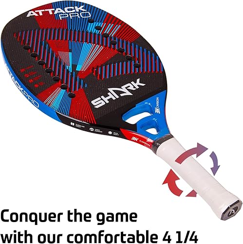 Miniatura 3 de Shark Attack - Raqueta profesional de tenis de playa  Carbon 3K  EVA Soft Grey  0.866 in de grosor  Tecnología Spin Generation  Incluye funda