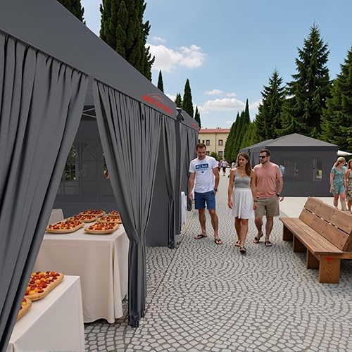 Miniatura 8 de Tienda de campaña para exteriores de 10 x 20 pies para fiestas, toldo desplegable resistente con paredes laterales extraíbles, color gris