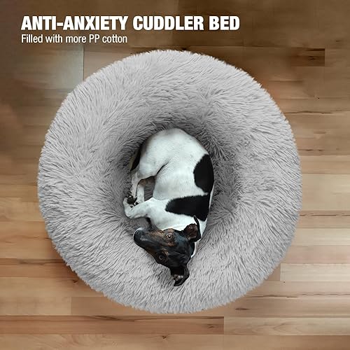 Miniatura 2 de Veehoo Cama calmante en forma de dona para gatos pequeños y perros, cama redonda para gatos y perros pequeños, antiansiedad, esponjosa, de felpa