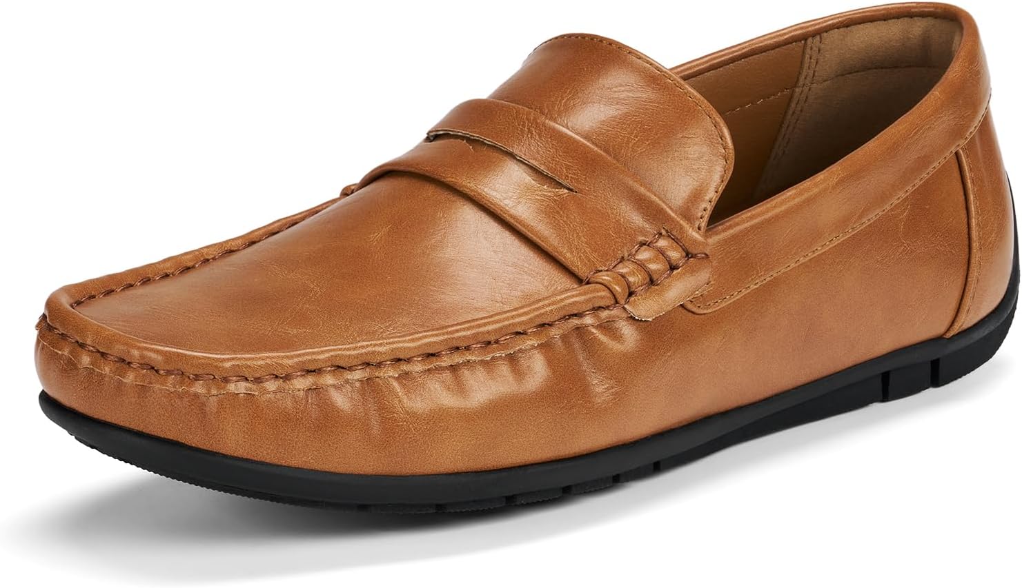 HEEZ Men’s Loafers, Casual Slip On Shoes, Soft Penny Loafers, Comfortable Flats Dress Shoes, Leather Driving Boat Shoes with Arch Support, Square Toe, TPR Anti-Slip Outsole