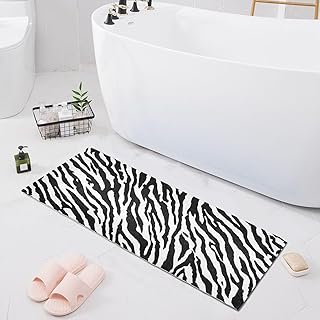 Zebra Print Black Bathroom Runner Rug, 39