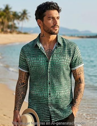 Men's Animal Print Novelty Button Down Hawaiian Shirt, S-4XL
