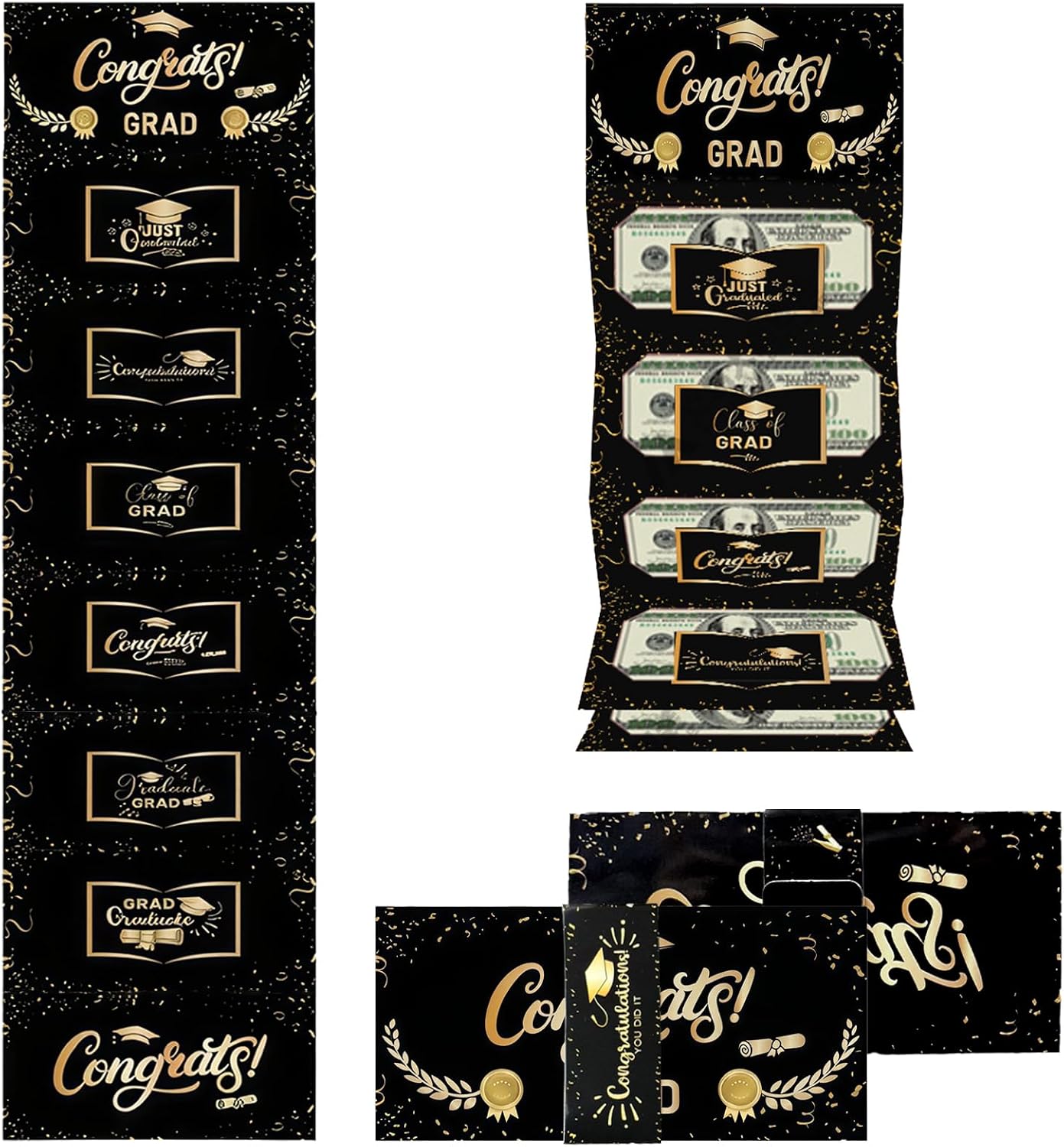 2026 Graduation Money Holder with 6 Slots, Black and Gold Gift Card and Cash Holder for High School and College Graduation Party