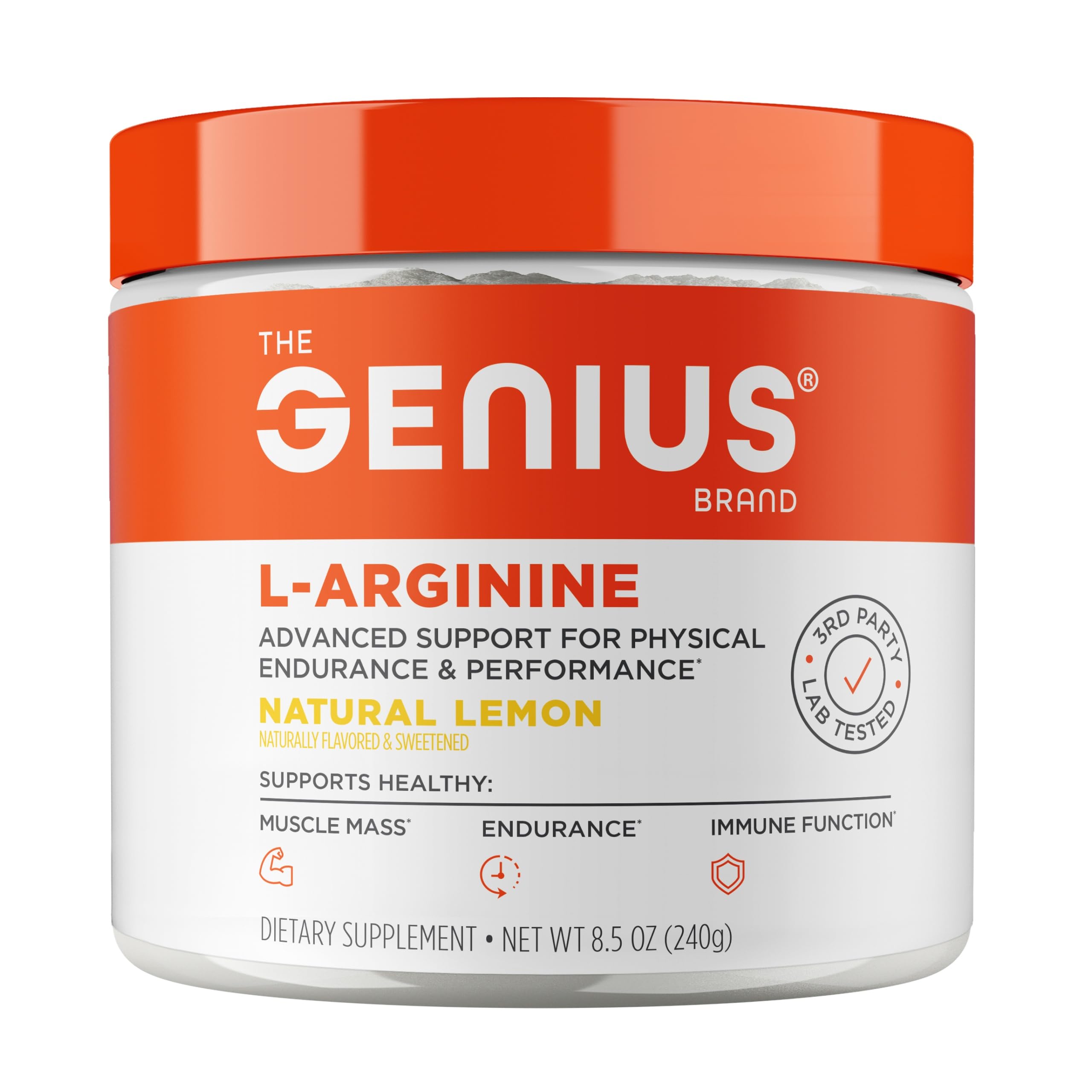 The Genius Brand L-Arginine Nitric Oxide Powder - Fermented L- Arginine Nutritional Supplements & Nitric Oxide Booster - Pre Workout, Natural Muscle Builder - 30 Servings, Lemon