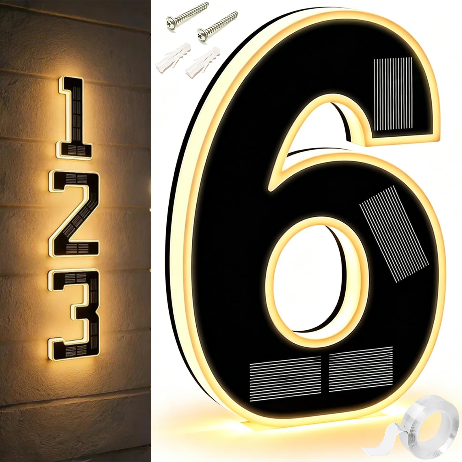 9 Inch Solar Lighted House Numbers For Outside, Light Up House Numbers Solars, Illuminated Houses Number, 0-9 Solar-Powered Houses Number, Illuminate Your Home (6,4.7 in)