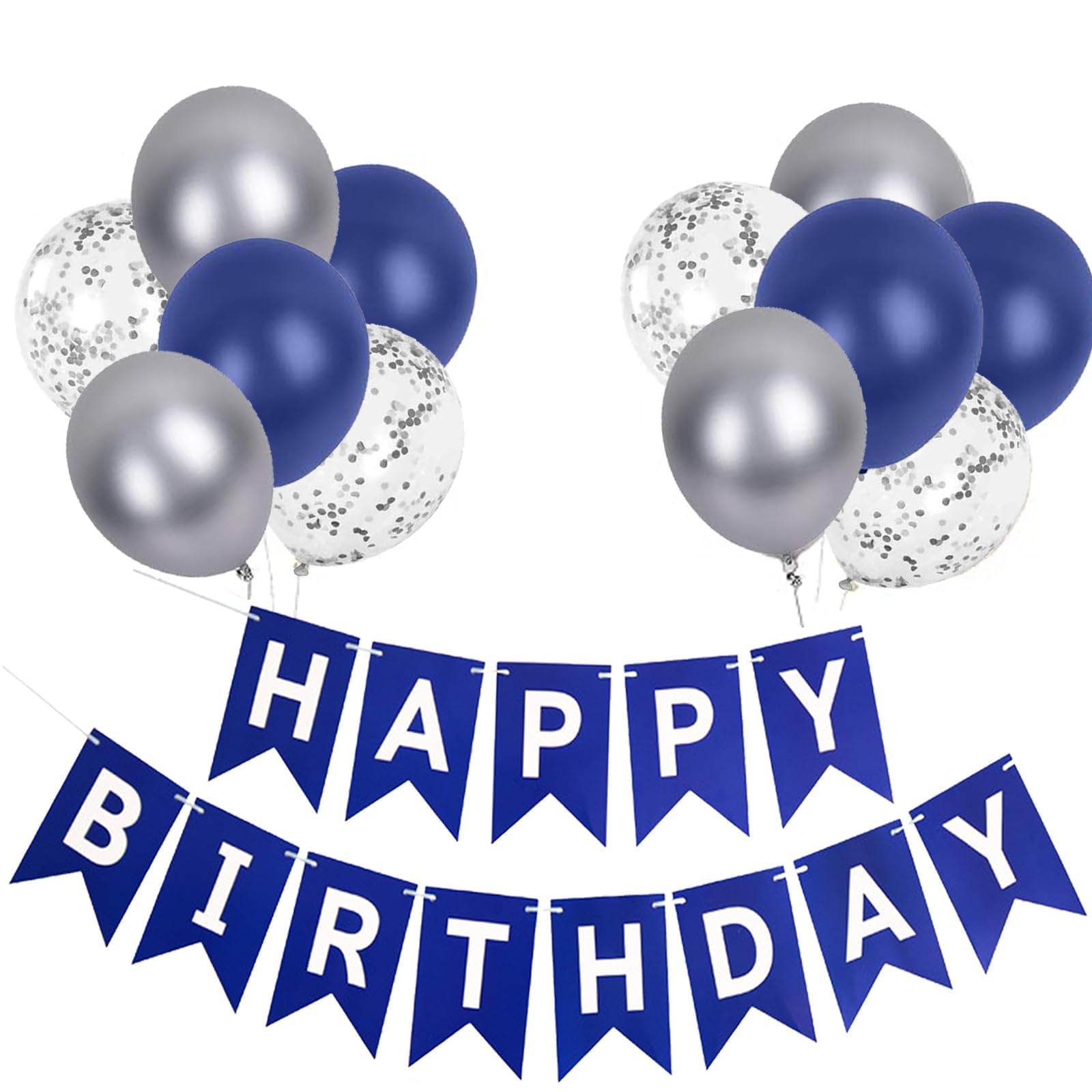 Navy Blue Birthday Banner & Balloons - 12 Inch Decorations with Ribbons โ image 1