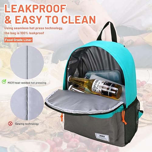 Miniatura 2 de MIER Mochila térmica térmica pequeña, a prueba de fugas, ligera, linda para el trabajo, picnic, camping, viajes de un día al parque, 15 L
