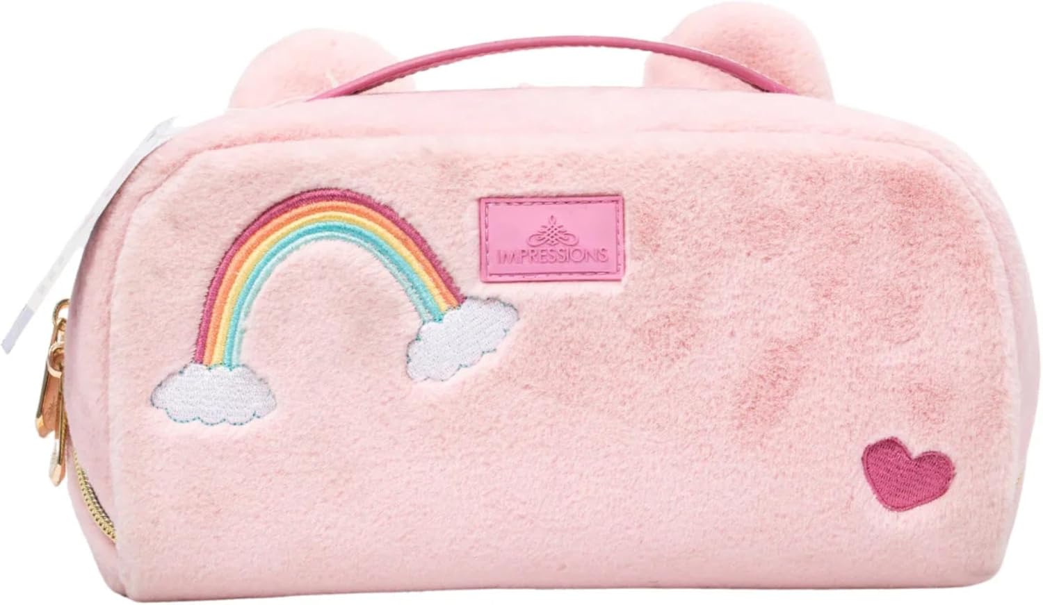 Impressions Vanity Care Bears Cheer Bear Unfold Travel Makeup Bag Organizer, Opens Flat Zippered Cosmetic Bag with Cozy Teddy Fur, Artwork Lined Interior, 3 Inner Pockets, and Top Handle in Rainbow - Image 5