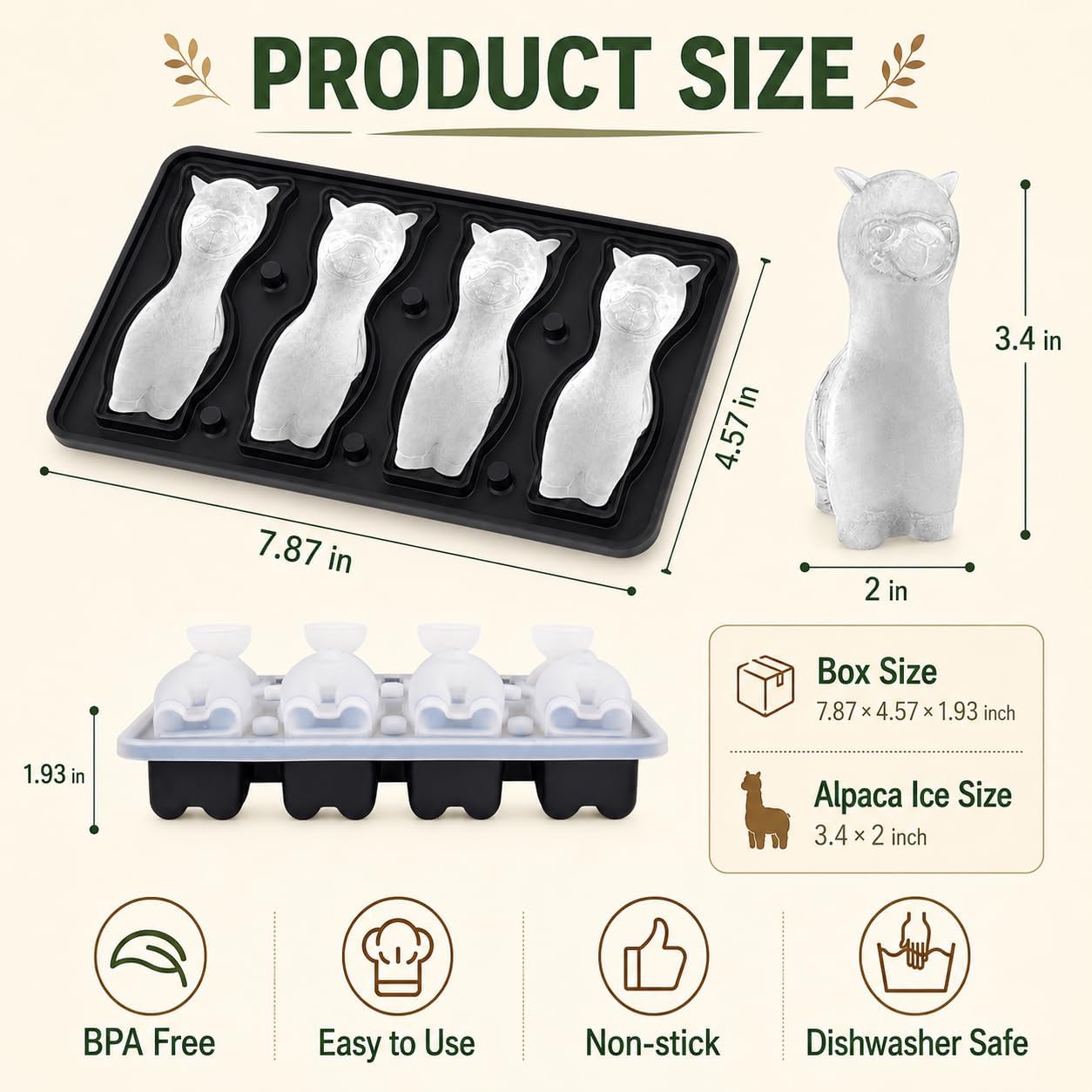 Alpaca Ice Cube Tray Mold - Cute Fun Whiskey Ice Molds Gifts for Women Men | 3D Alpaca Shape Cute Ice Molds for Whiskey Bourbon, 4-Hole Large Fun Shapes Funny Gifts, for Animals Lovers Women Men image 2