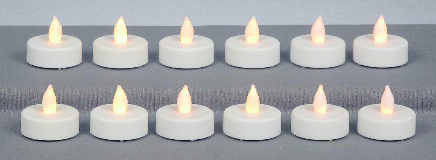 Premier White Flickering 12 Battery Tea Light Candles Amazon.co.uk Lighting