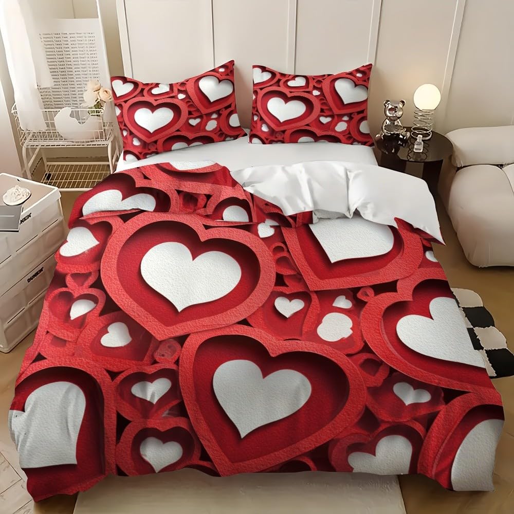 3-częściowy zestaw pościeli z mikrofibry 3D wycinanie papieru w kształcie serca poszwa na kołdrę 260 x 240 cm dla 2 osób, biały zestaw pościeli miękka poszwa na kołdrę dla dzieci dorosłych
