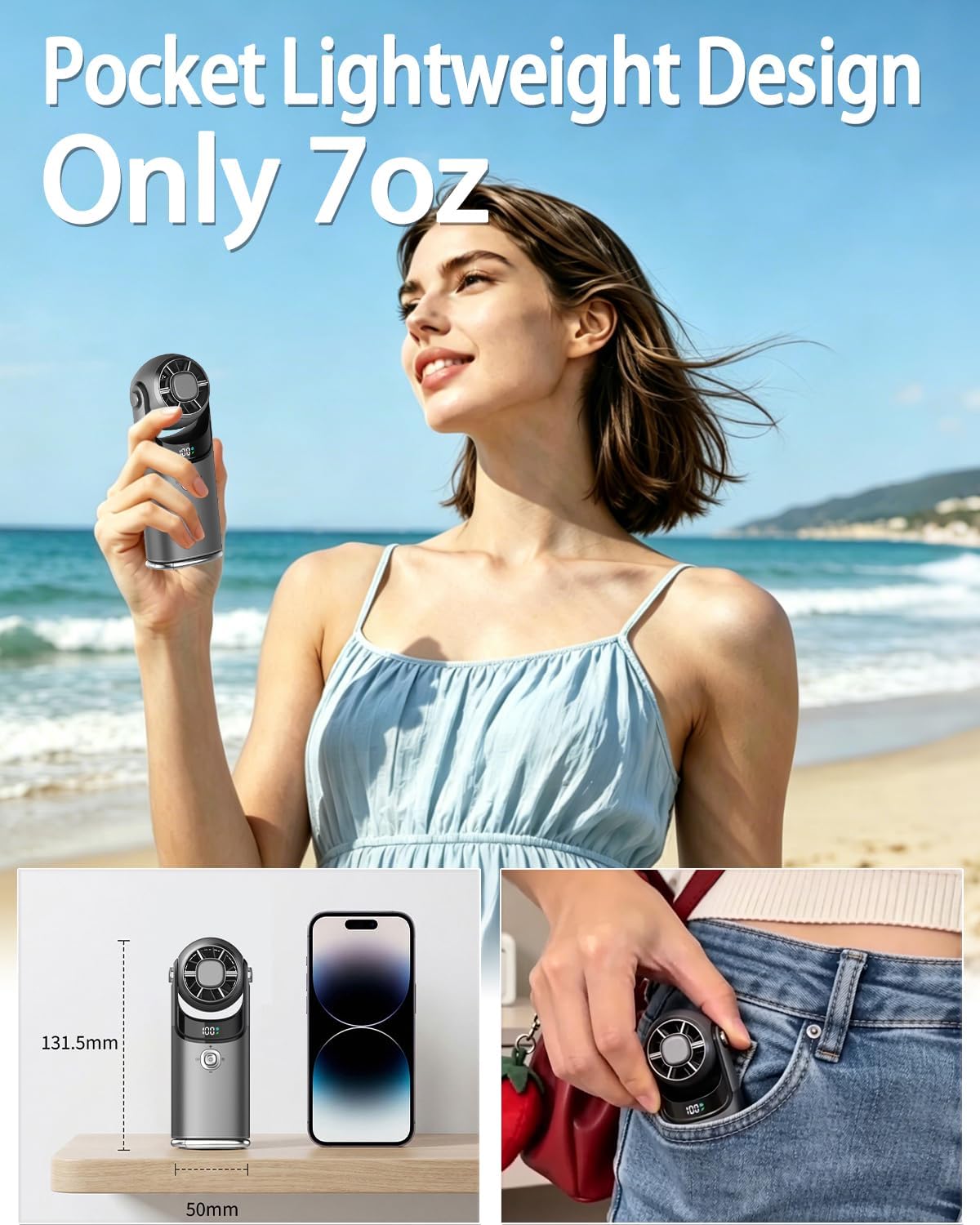 Mini Handheld Fan with Cooling Plate,Portable Pocket Personal Fan-Dark Grey image 3