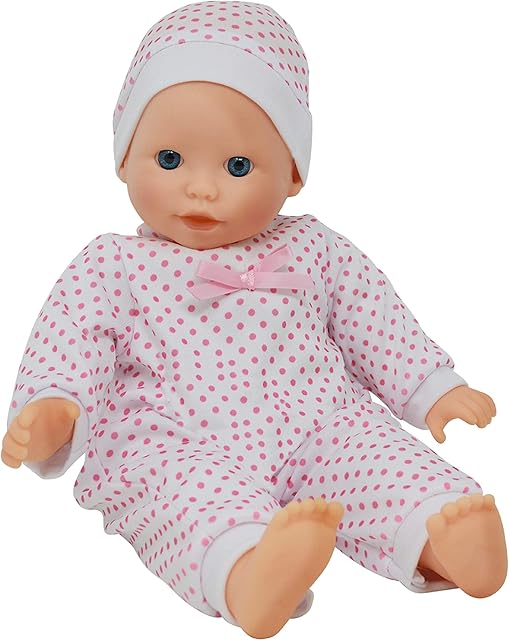 The New York Doll Collection Soft Body Caucasian Baby 14 inch/36 cm Doll - Headband fit and Pink Dress (Bonus Dummy Included)