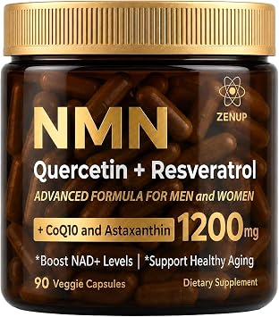 NMN Supplement, 1200mg Blend with 600mg NMN, 250mg Quercetin, 200mg Resveratrol, CoQ10 & Astaxanthin, Daily Supplement Formula, 90 Veggie Capsules, 45 Servings