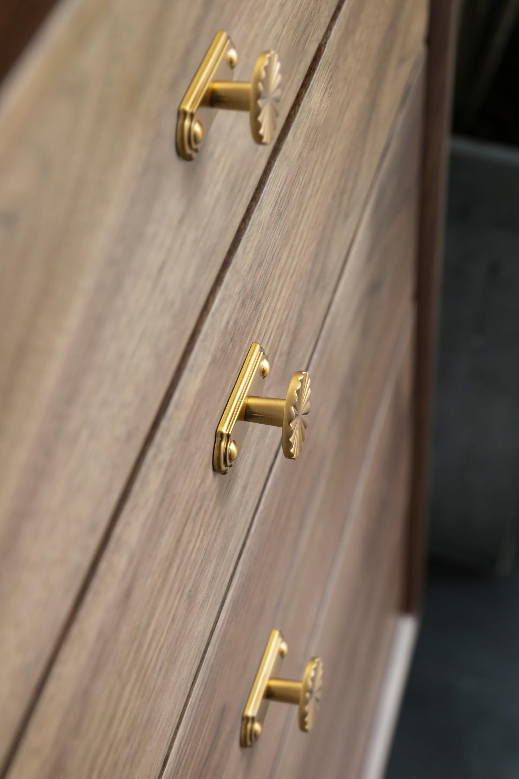 Goo-Ki 1.5'(38mm) Dia Brushed Gold Cabinet Knob with Timeless Drawer Backplate, Zinc Alloy Flower Design Drawer Knobs,Modern Style,6 Pack