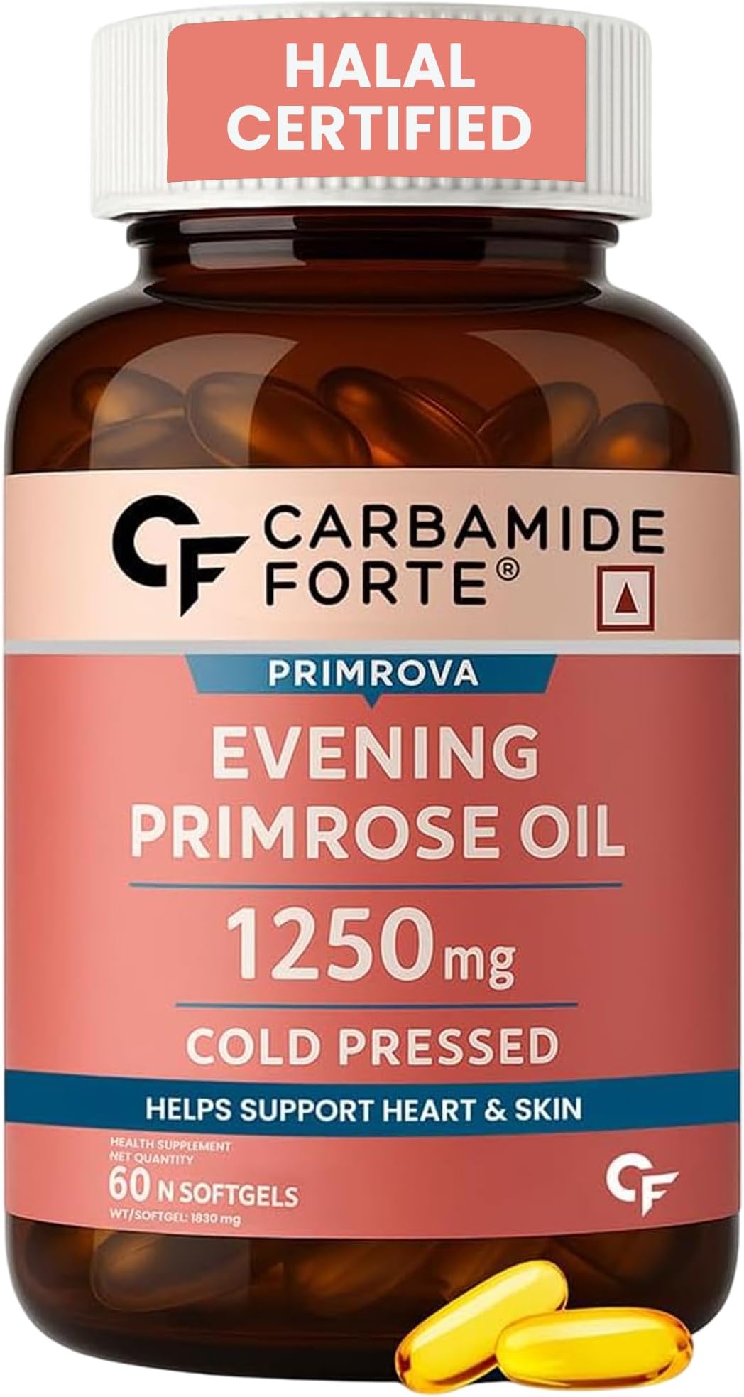 Primrose Oil Capsules 1250mg For Heart Health | Pure Evening Primrose Oil Supplement For Men And Women | Hexane & Paraben Free EPO with 10% GLA โ 60 Capsules