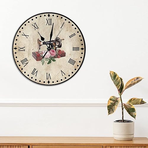 Vista 123 de Relojes de pared de madera para máquina de coser de flores, relojes sin marco, 10 pulgadas, brillante, silencioso, sin tictac, funciona