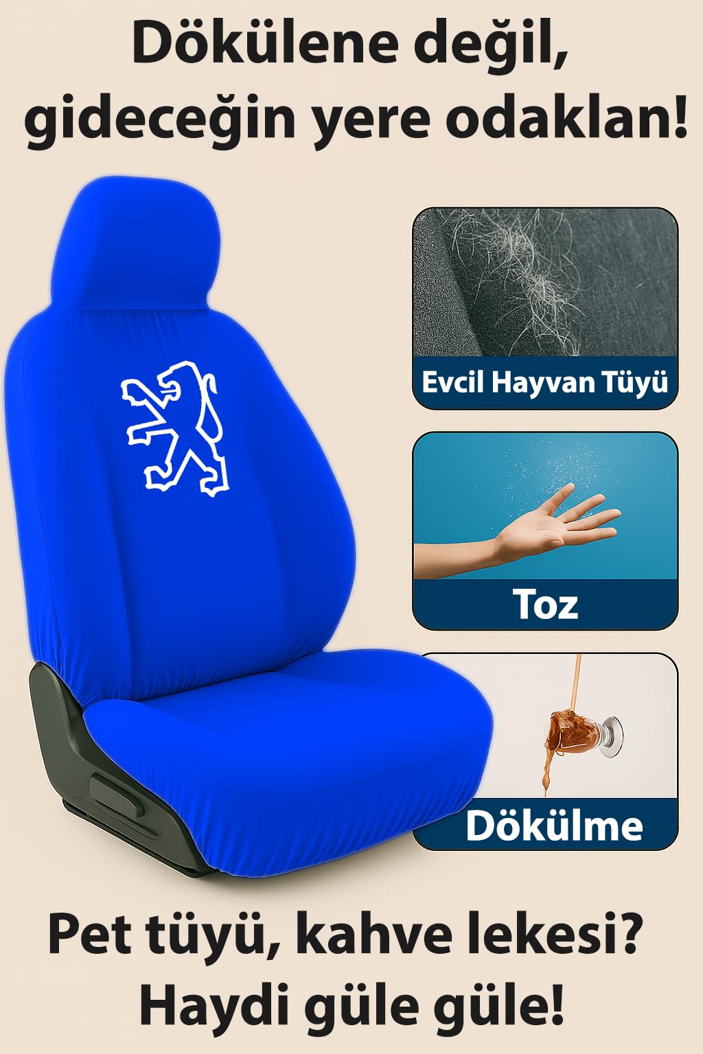 Peugeot 3008 ile uyumlu oto koltuk kilifi aracinizi korur surus keyfinizi yukari tasir Lacivert