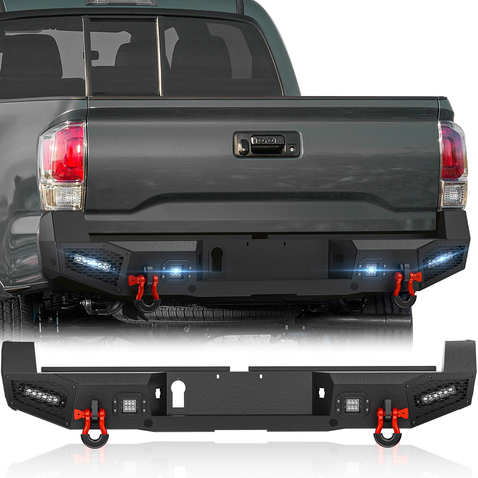 SOENBOO Rear Step Bumper Compatible with Tacoma 3rd Gen 2016-2023 Black