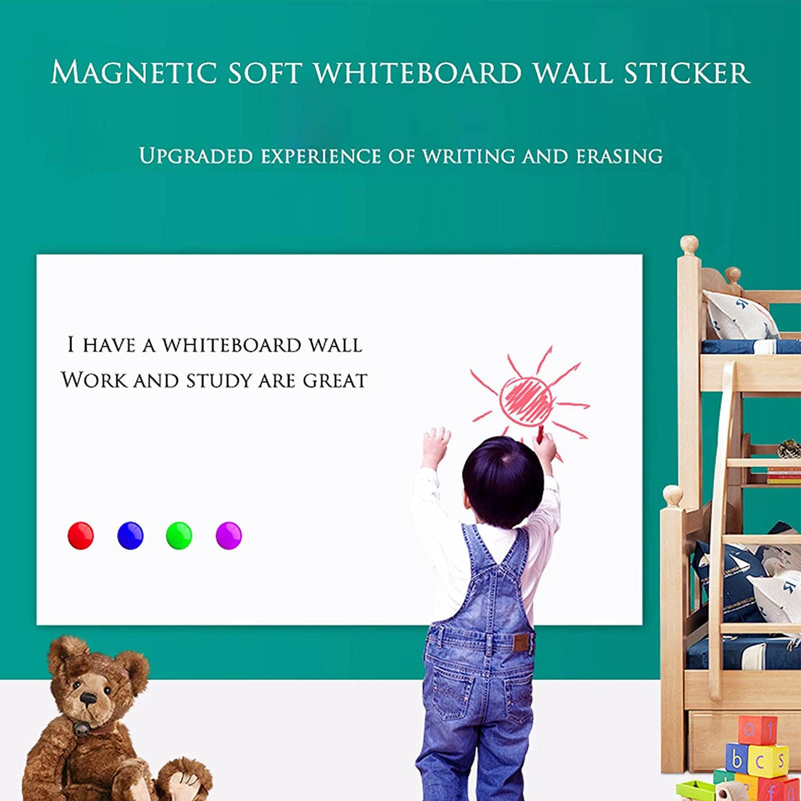 Magnetisches, trocken abwischbares Whiteboard, trocken abwischbares Papier, selbstklebendes Whiteboard, magnetisches, weiches Whiteboard für Wände, Türen, Tische, Kreidetafeln, 60