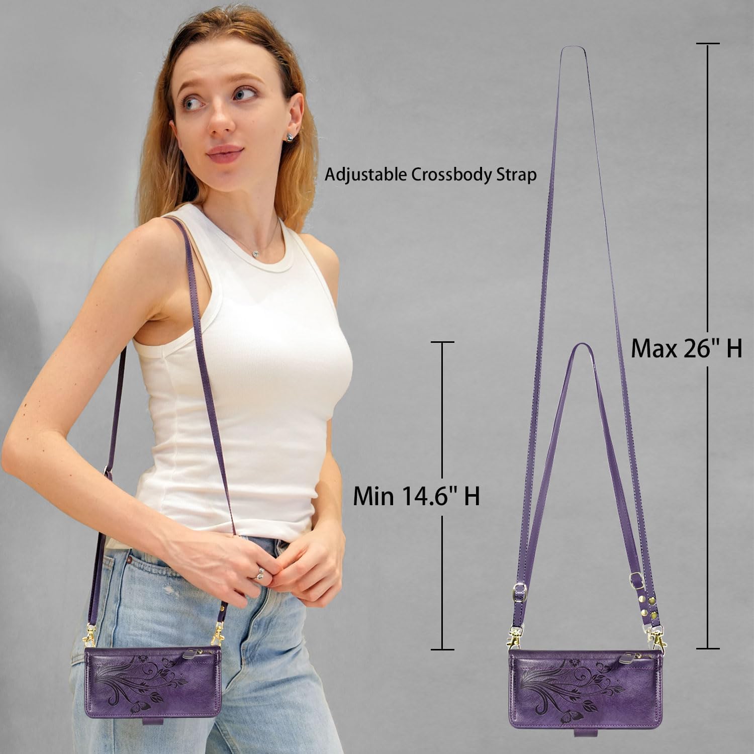 Lacass for Samsung Galaxy S25 6.2 inch Detachable Crossbody Wallet Case, Compatible with Wireless Charging, [Cards Theft Scan Protection], Magnetic Case Stand PU Leather Zipper(Floral Dark Purple)