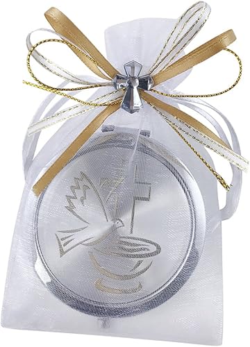 Miniatura 3 de WE 12 piezas de bautismo compacto espejo recuerdo de primera comunión/bautizo recuerdos/maquillaje de espíritu santo compacto con bolsa decorada