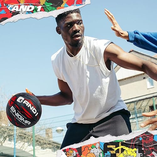 Miniatura 4 de AND1 Enigma Basketball - Streetball for Indoor and Outdoor Use, Deep Channel Construction and Durability Rojo/Negro