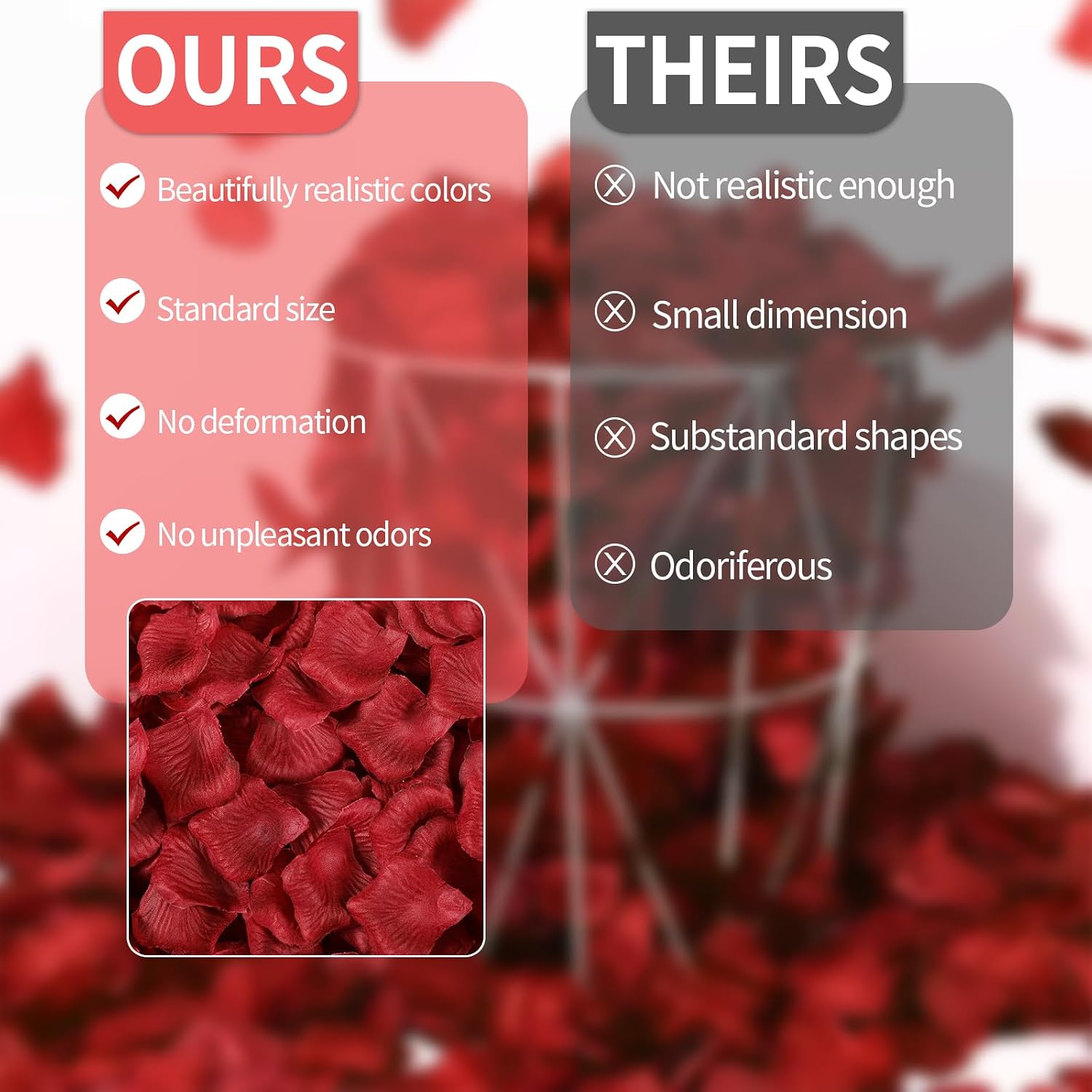 1000 PCS Artificial Fake Rose Petals(Dark Red)