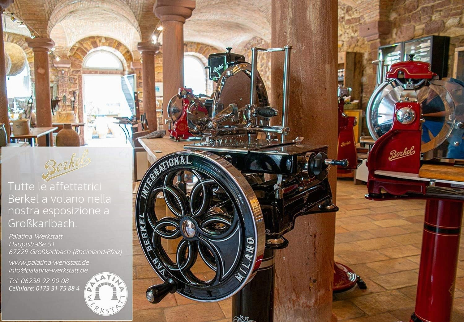 Palatina Werkstatt ® Berkel Red Line 250 | Coltello affettatrice professionale originale | nero | con smerigliatrice integrata | + tavola a botte fatta a mano