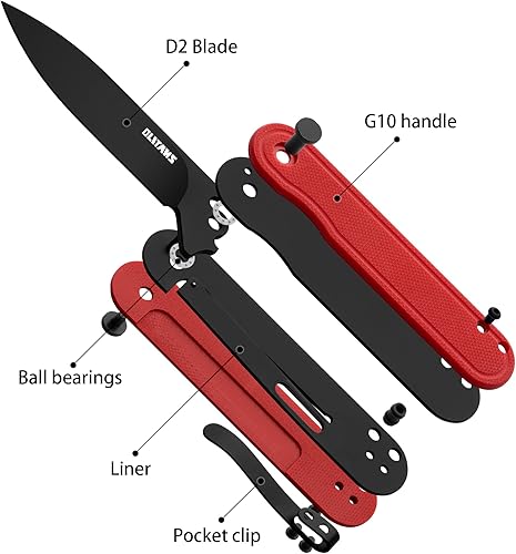 Miniatura 2 de OLITANS Cuchillo de bolsillo G040, hoja de acero D2 de 2.75 pulgadas, mango G10, pequeño cuchillo EDC con clip de bolsillo para hombres y mujeres,