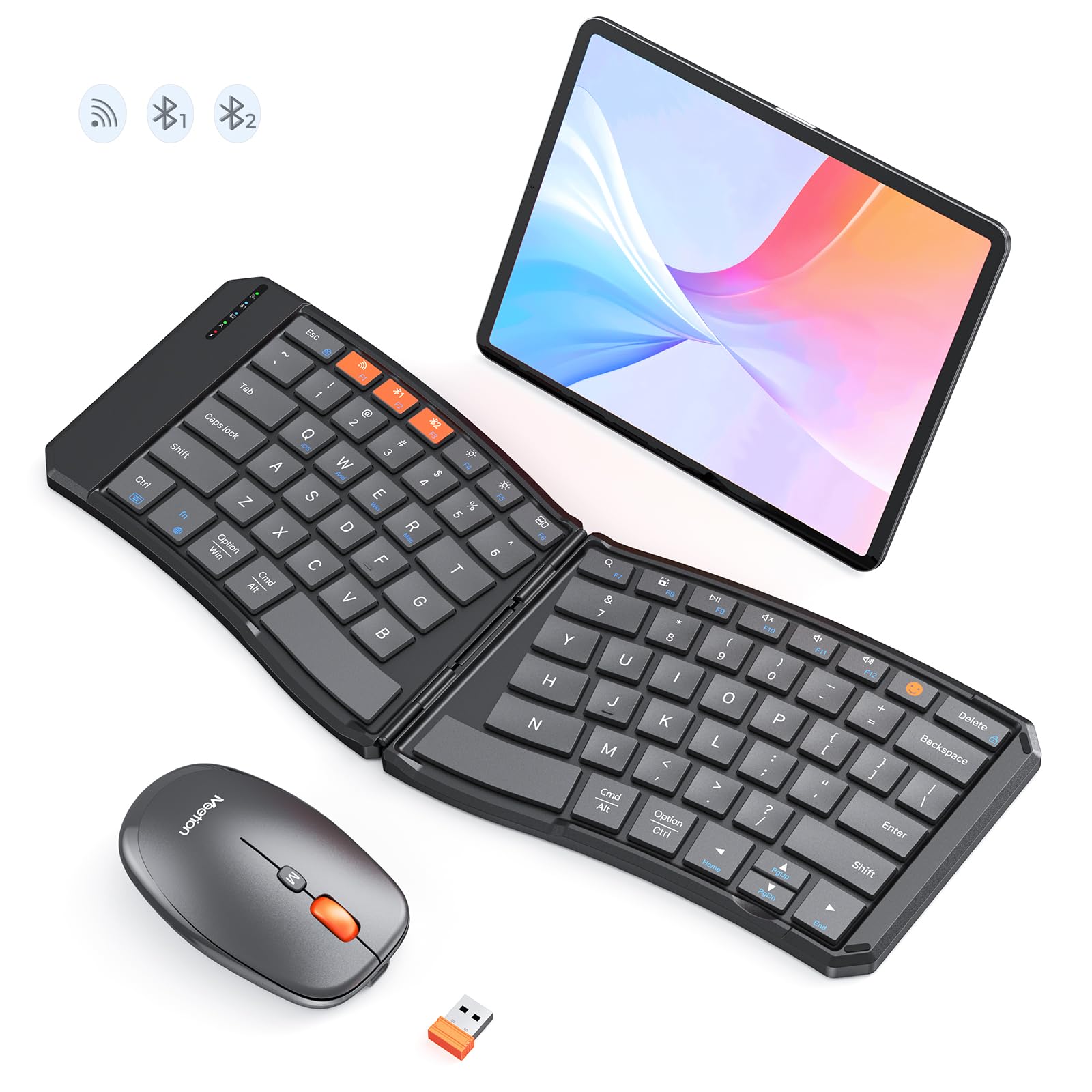 Photo 1 of MEETION Ergonomic Foldable Keyboard and Mouse, Portable Bluetooth Keyboard and Mouse for Business Travel, Ultra-Thin Folding Wireless Keyboard Mouse for Windows/Mac/iOS/Andriod, C9880