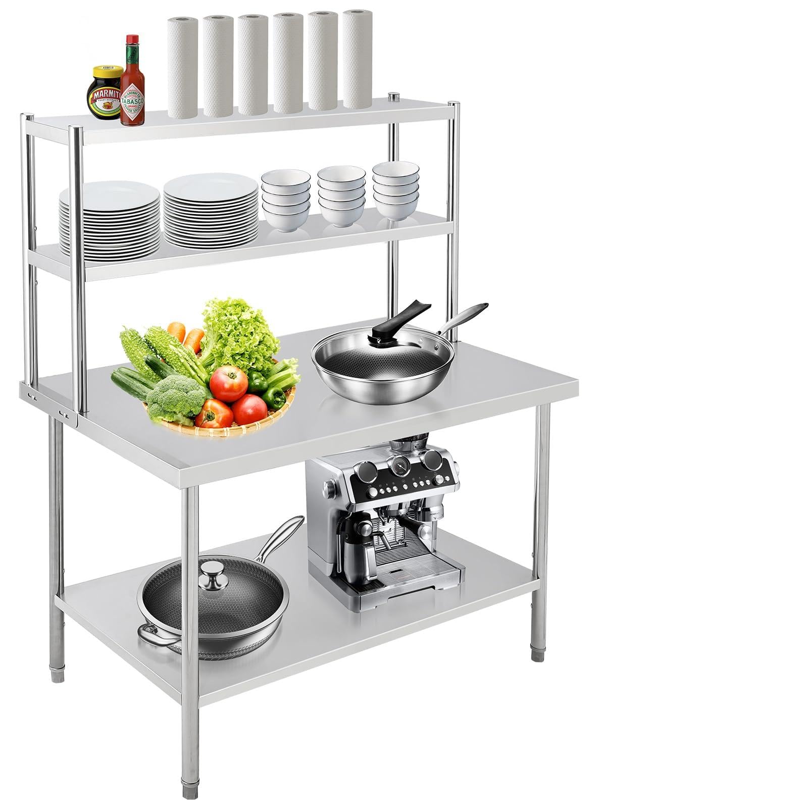 Garvee 30" x 24" Stainless Steel Table with Overshelves, NSF Work Tables &amp; Hook