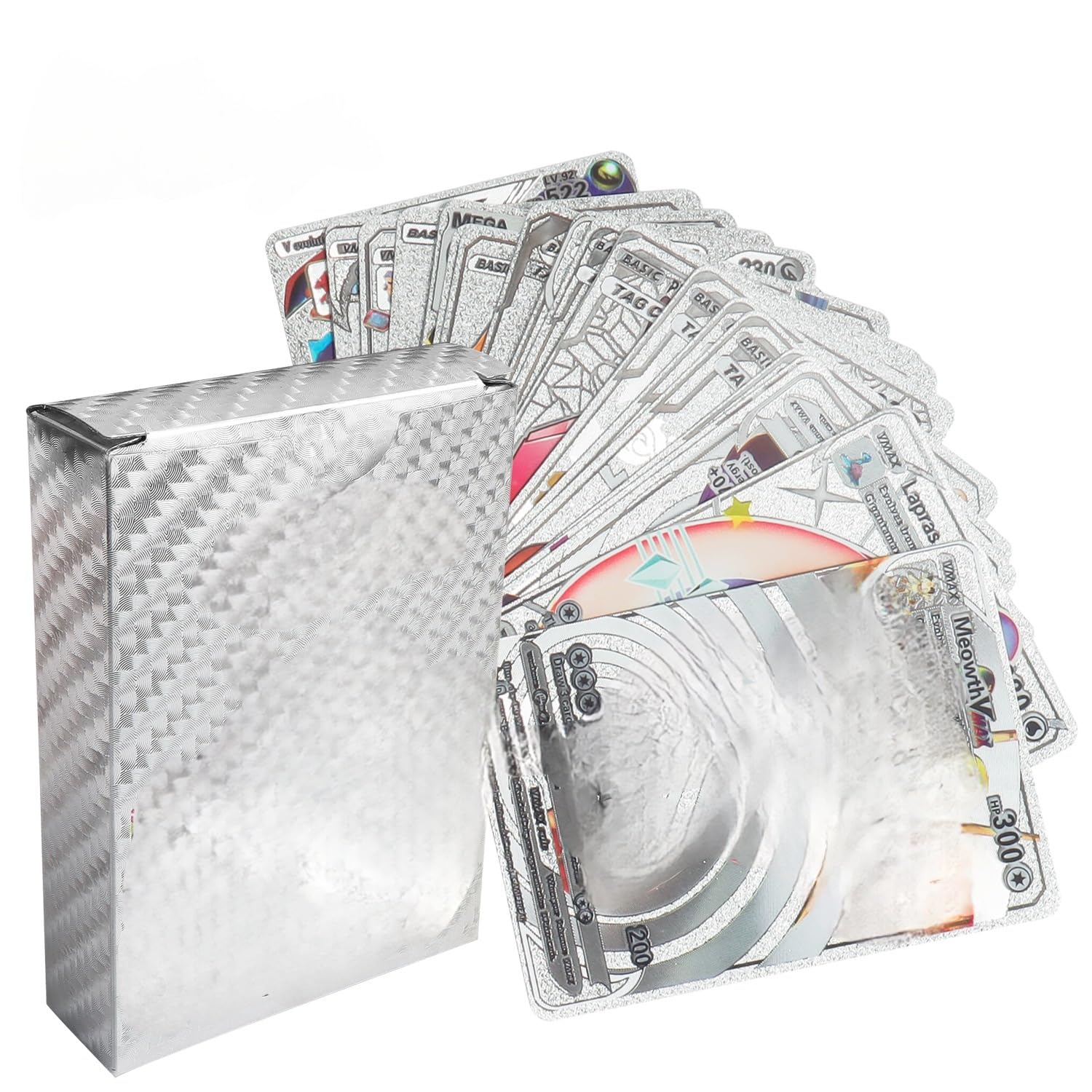 BJZ 55 Cartas de Poke Plateadas Silver Foil Cartas Vmax Coleccionables (Not metalicas) en español Alta Potencia Ataque