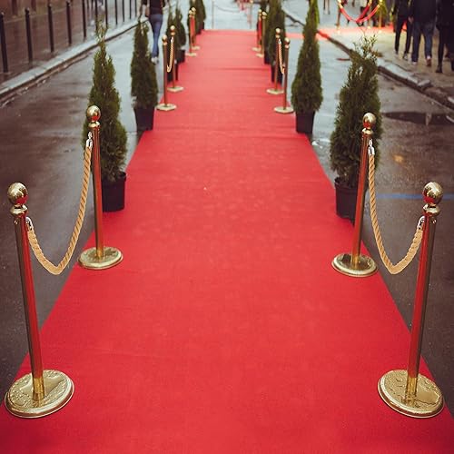 Miniatura 6 de Windyun Paquete de 4 cuerdas de cáñamo de 6 pies, barrera de cuerda trenzada con ganchos plateados para control de multitudes de cola, cines,