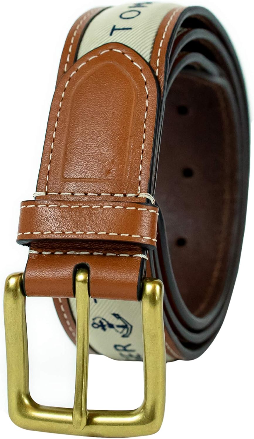 Tommy Hilfiger Men's Leather Casual Belt with Fabric Inlay, 44