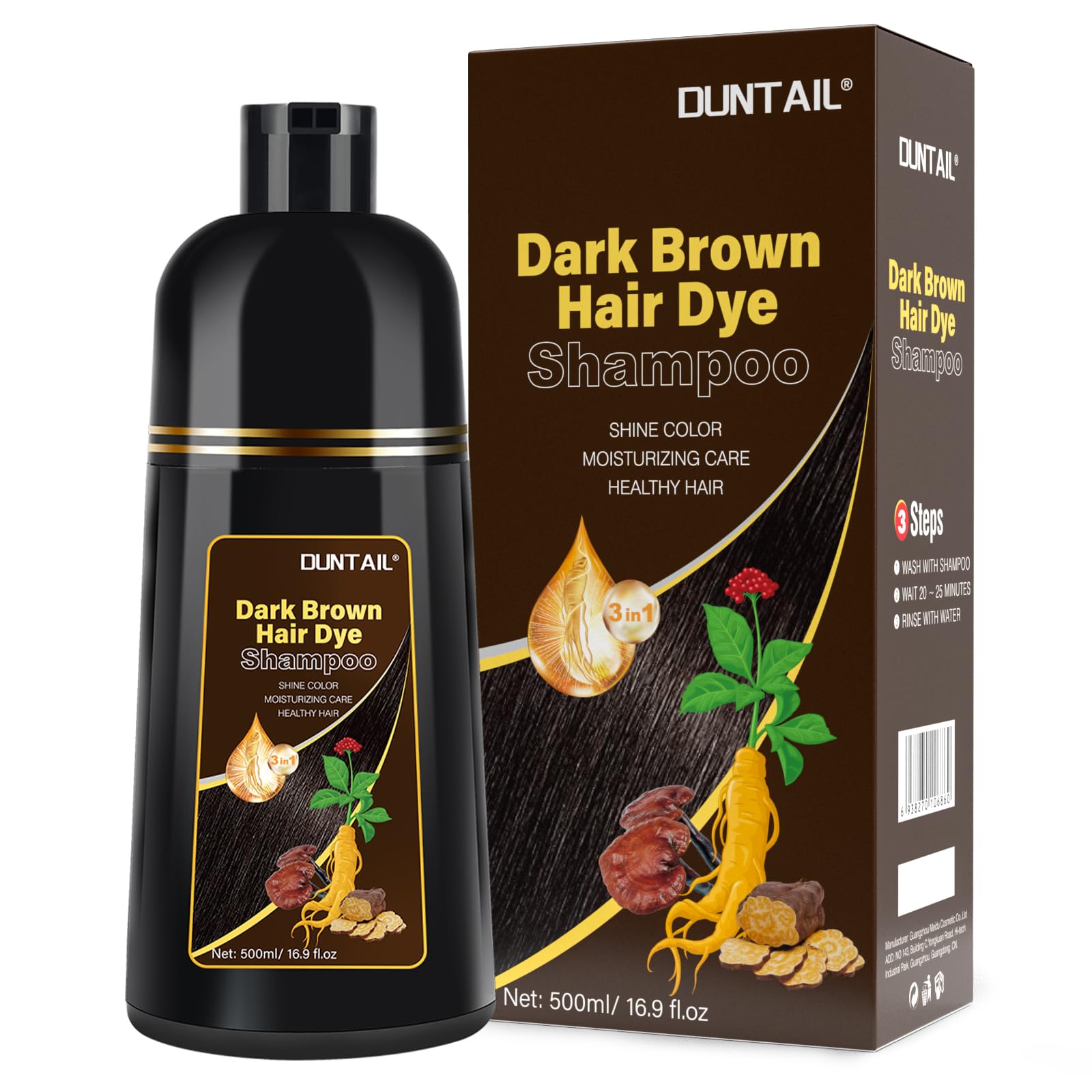 Amazon.com : DUNTAIL Dark Brown Hair Dye Shampoo 3 in 1 for Gray