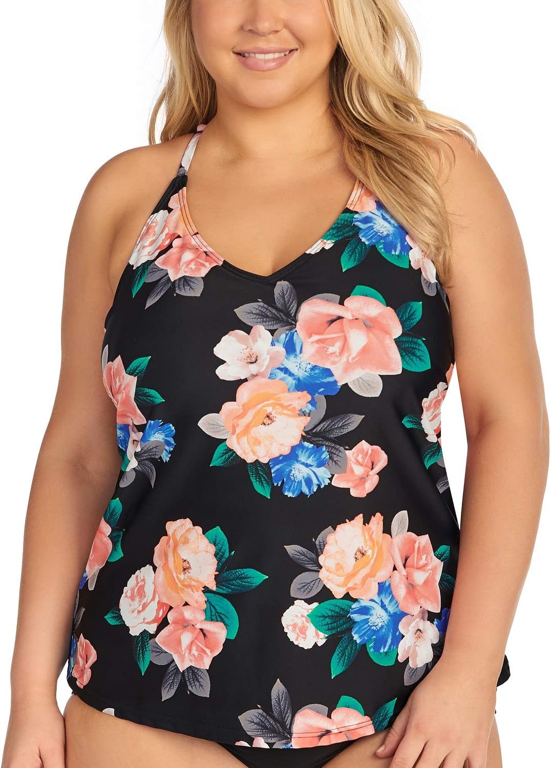 Island Escape Women's Plus Size Kauai Bloom Racerback Underwire Tankini