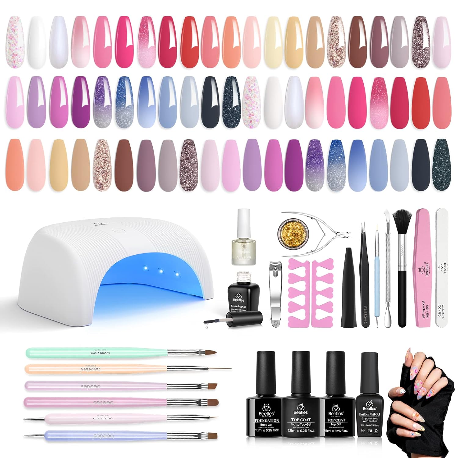 Beetles Gel Nail Polish Kit with 36W UV LED Light, 32