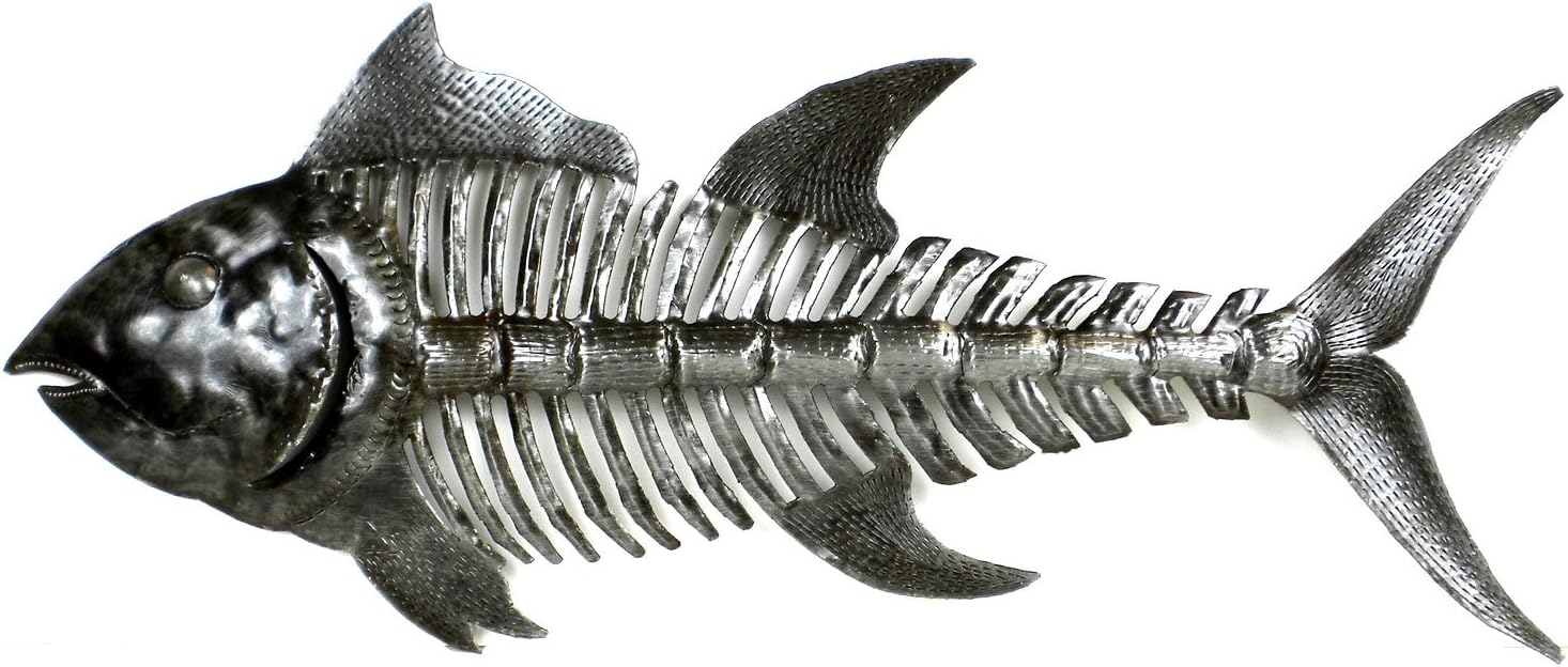 Global Crafts - Recycled Handmade Haitian Metal Wall Art - Fish Bones, 24 in x 10 in