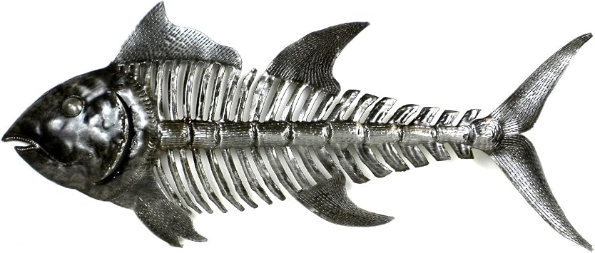 Global Crafts - Recycled Handmade Haitian Metal Wall Art - Fish Bones, 24 in x 10 in